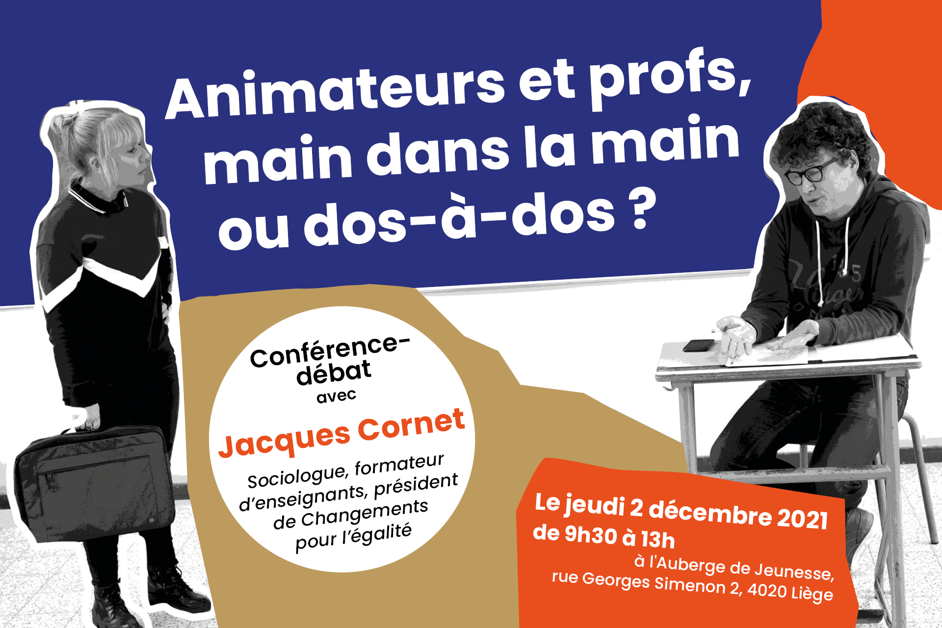 <em>Animateurs et profs, main dans la main ou dos-à-dos ?</em>  Conférence-débat avec Jacques Cornet