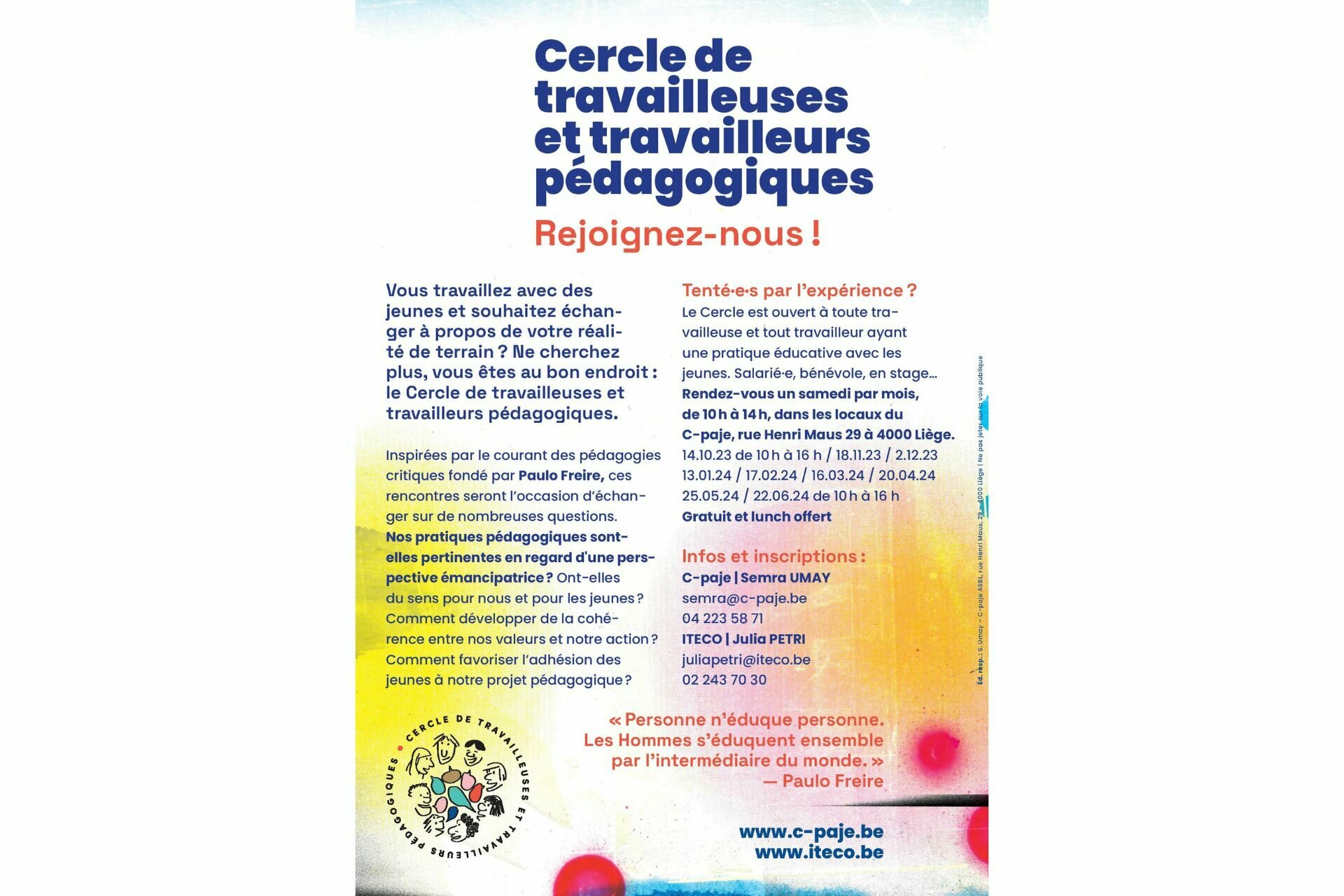 Il est toujours temps de rejoindre le Cercle de travailleuses et travailleurs pédagogiques !